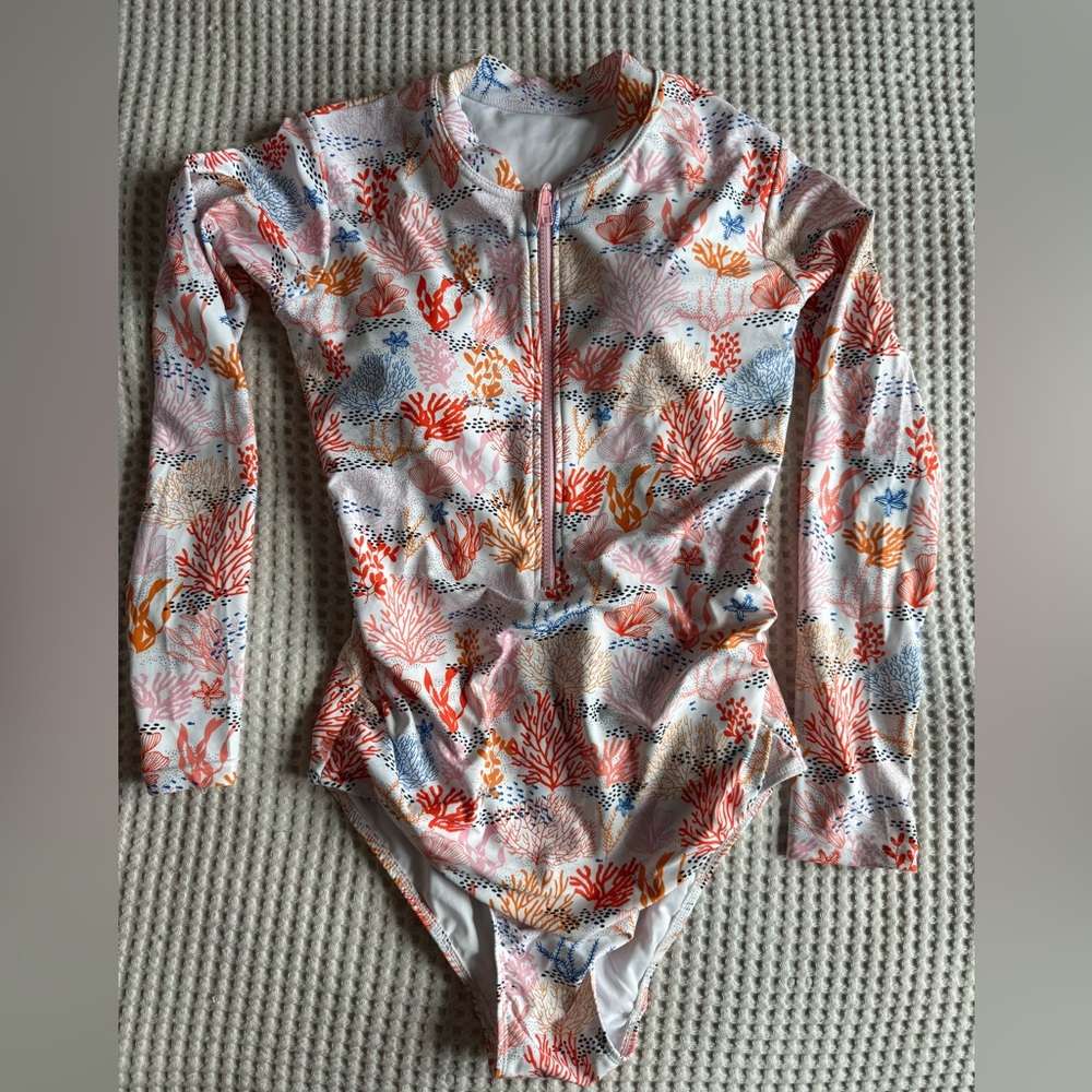Coral Print Long Sleeve Swimsuit
